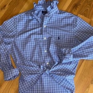 Polo by Ralph Lauren Blue Plaid ruffled collar Shirt